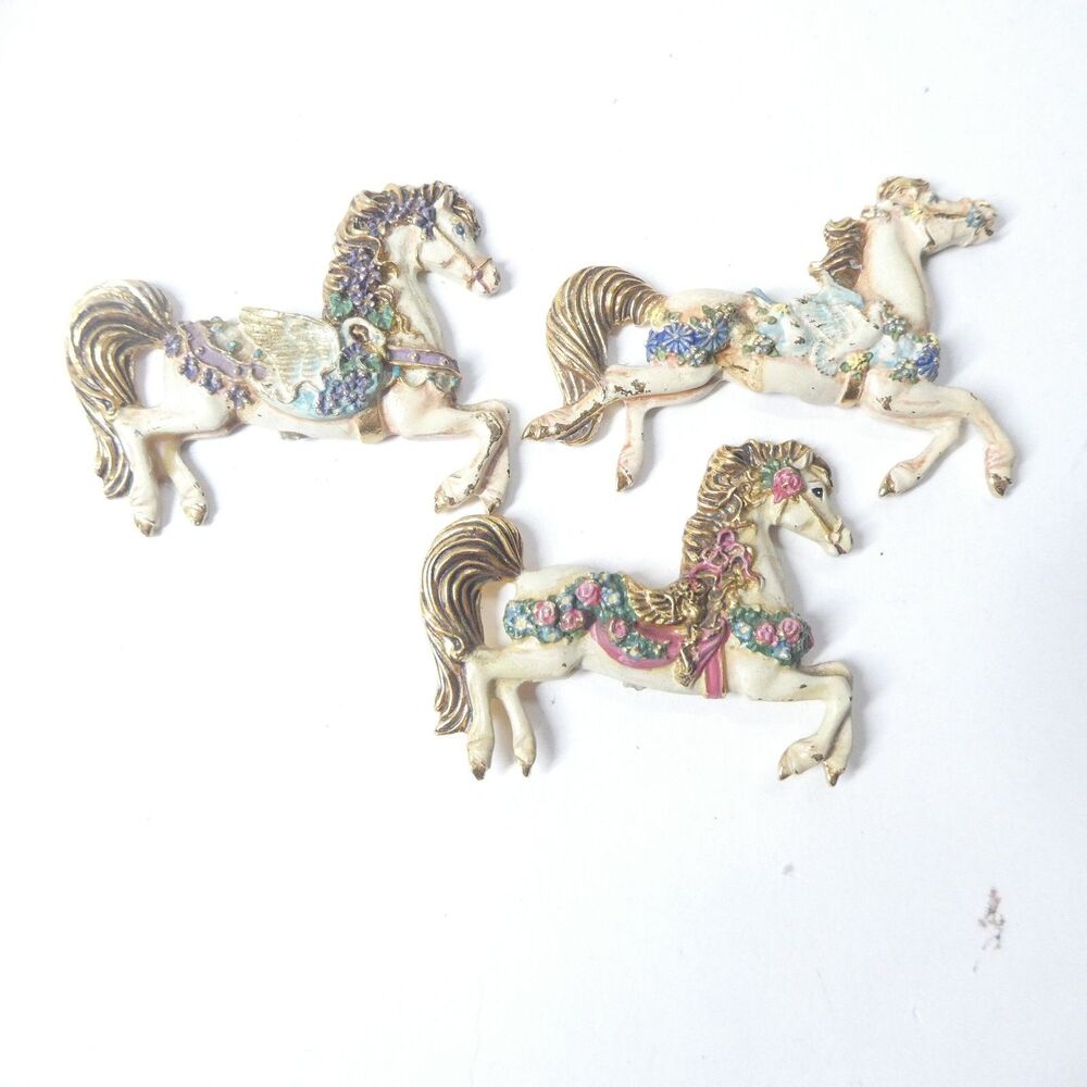 3 Brass Carousel Horse Medallions Vintage 1980s